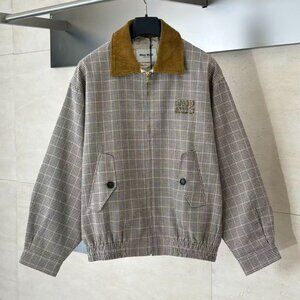 Miu Miu Check Corduroy Collar Retro Preppy Jacket, Size M